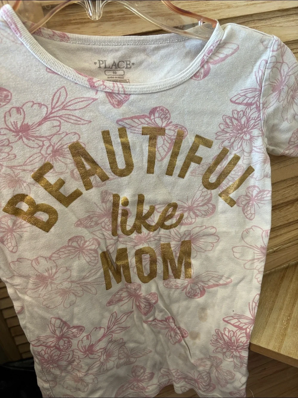 The Children's Place Pink Floral Tee with Gold Foil 'Beautiful like Mom' 10